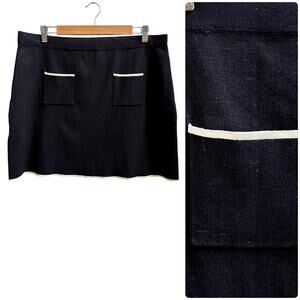 Mango New Black Knit Pocket Contrasting Hem Trim Mini Skirt Size XXL Modern